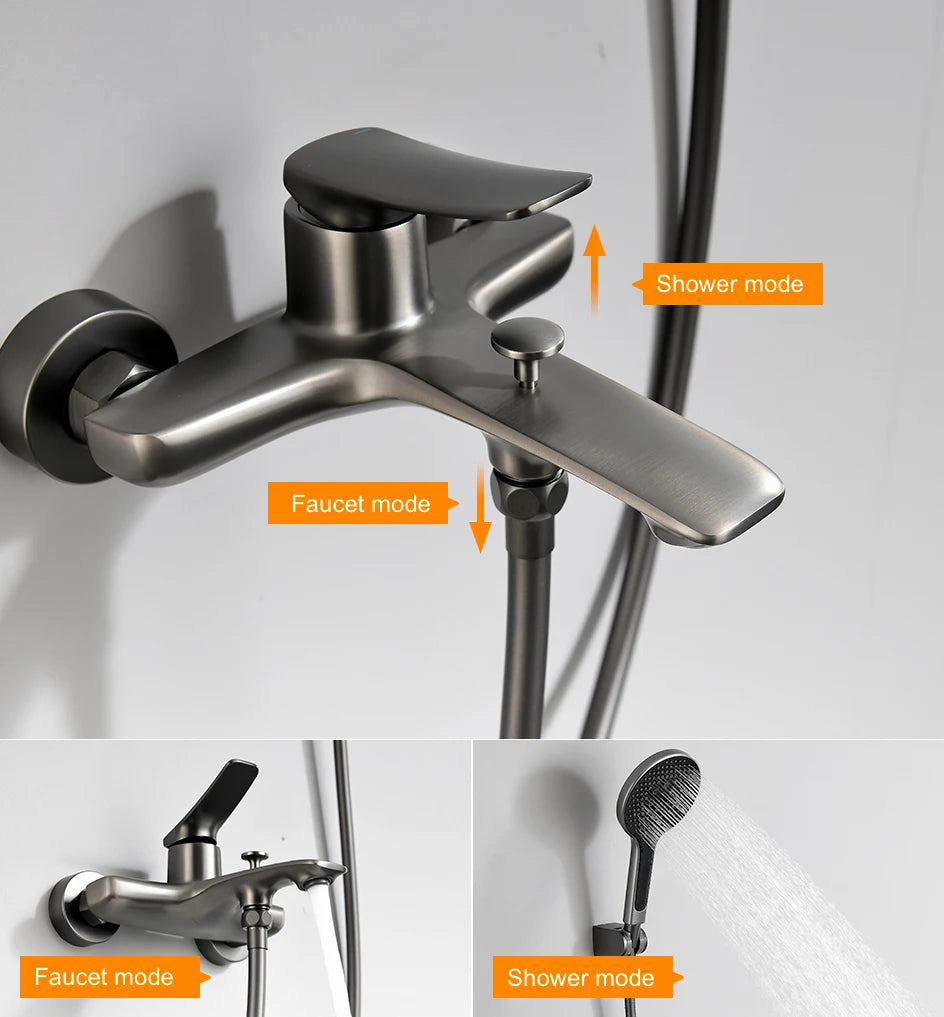 VGX Simple Bathroom Shower System Set Bathtub Faucets Set Bath Water Taps Shower Diverter Single Handle Tub Mixer Shower Crane