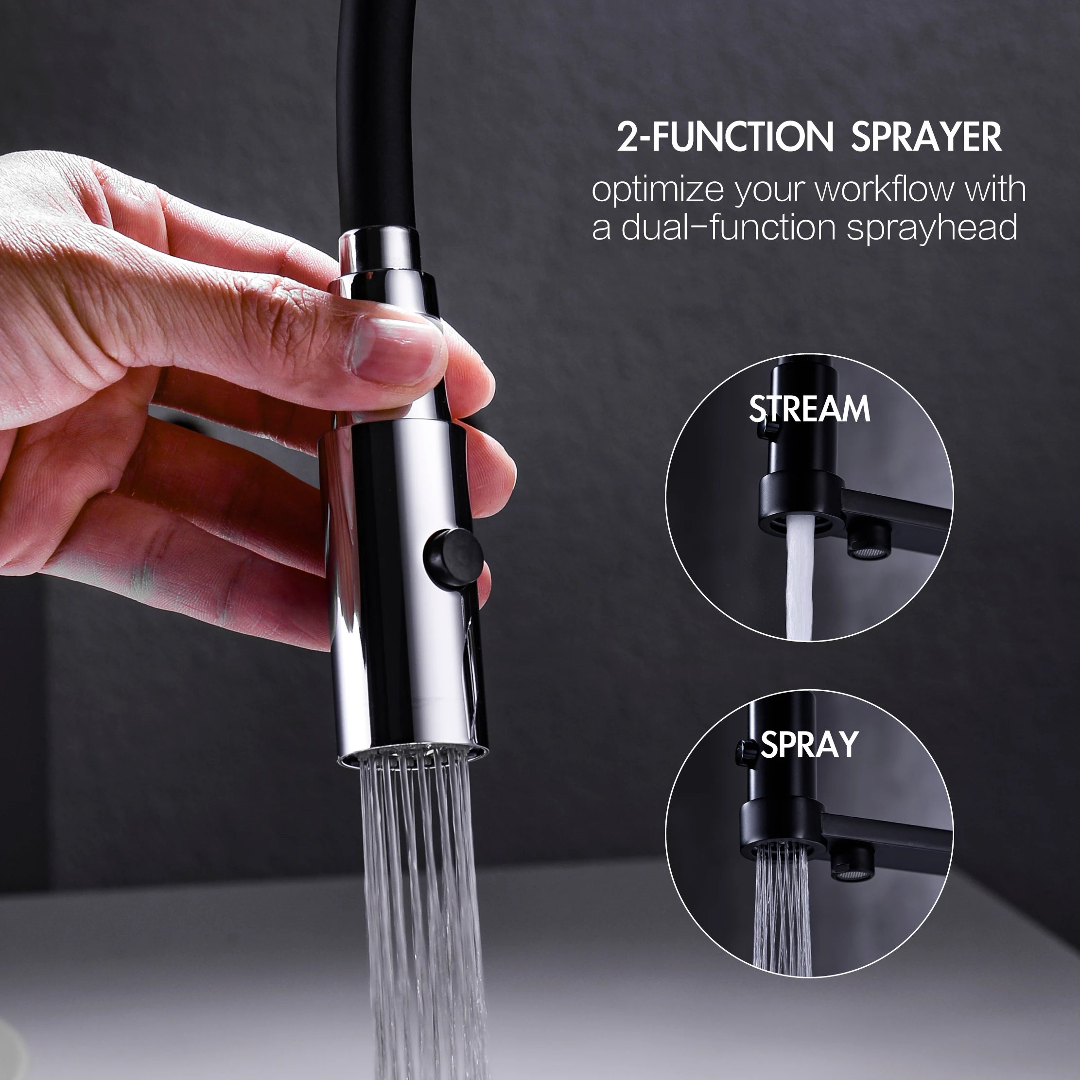 Simple black brass kitchen faucet with pull-out design, dual control of cold and hot, and water purification function sink Tap