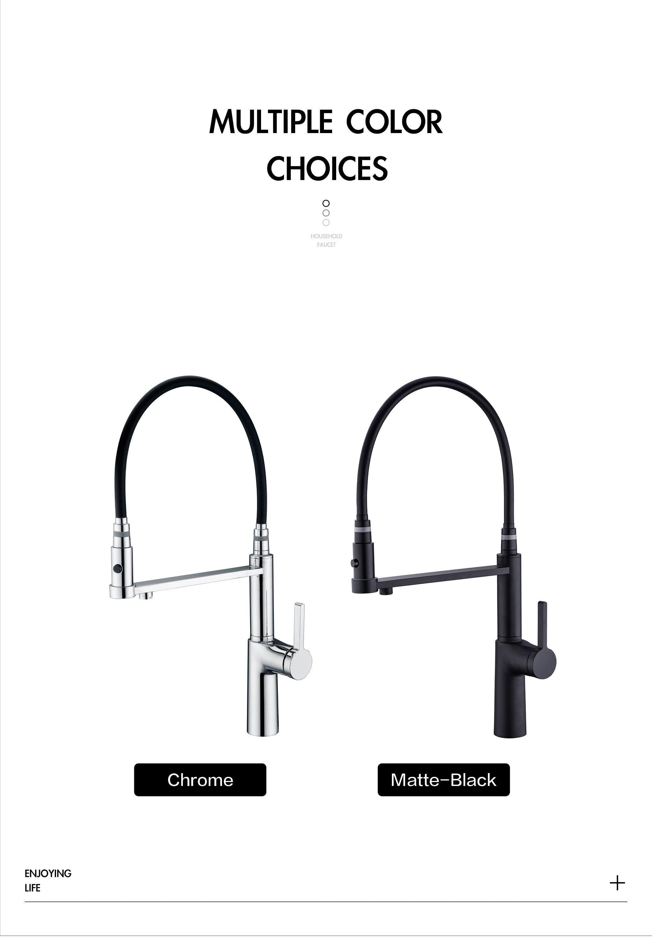 Simple black brass kitchen faucet with pull-out design, dual control of cold and hot, and water purification function sink Tap