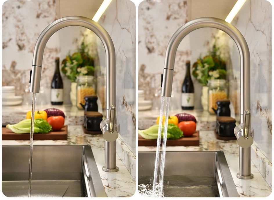 VGX Luxury Brushed Kitchen Faucet Deck Mounted Tap Pull Out Kitchen Sink Mixer Single Handle Kitchen Gourmet Faucet Water Crane