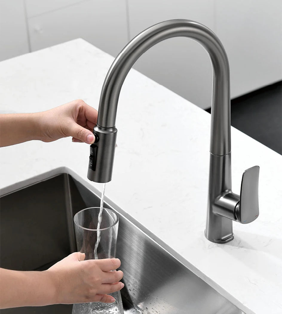 VGX Filter Water Kitchen Faucet Dual Spout Pure Drinking Water Tap Pull Out Kitchen Sink Mixer Faucet Gourmet Brass Crane Gold