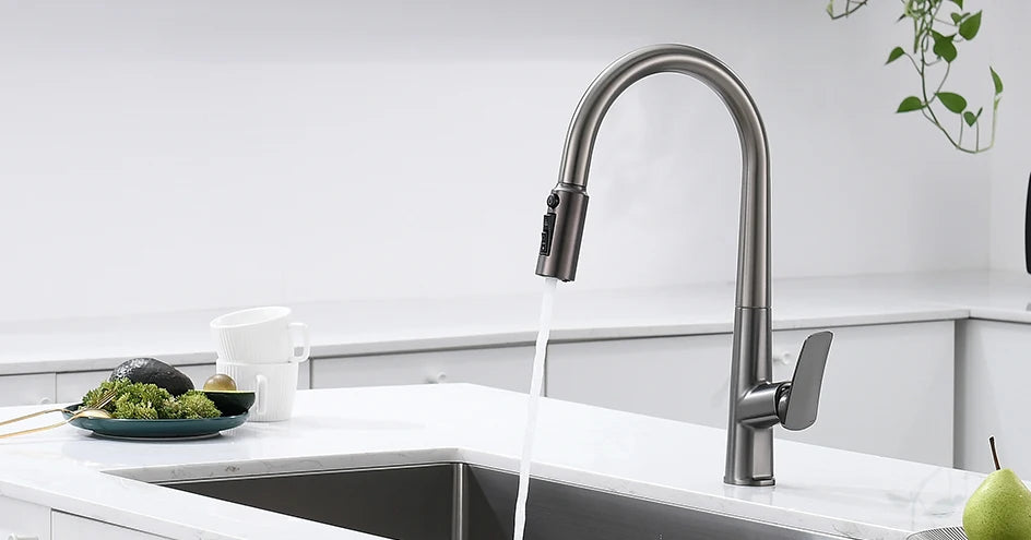 VGX Filter Water Kitchen Faucet Dual Spout Pure Drinking Water Tap Pull Out Kitchen Sink Mixer Faucet Gourmet Brass Crane Gold