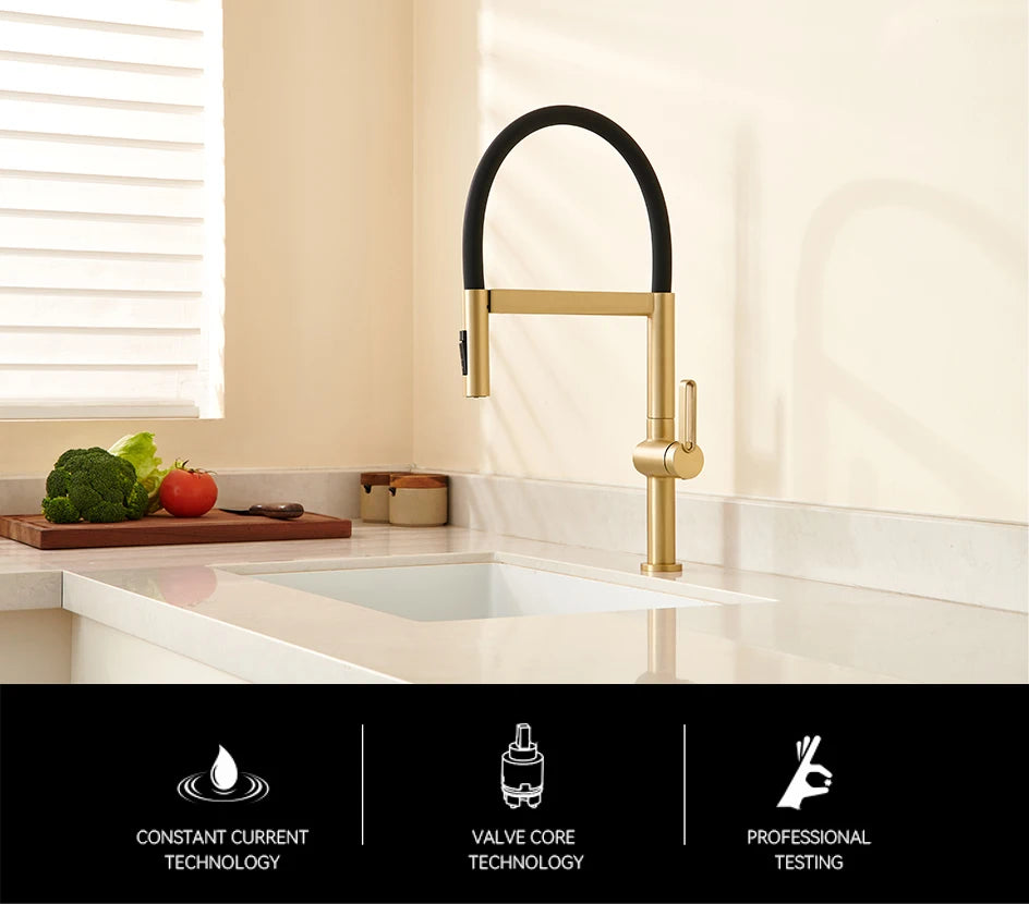 VGX Kitchen Faucet Sink Faucets Rubber Pull Down Stream Sprayer Taps Rotatable Kitchen Mixer Water Tap Hot Cold Crane Brass Gold