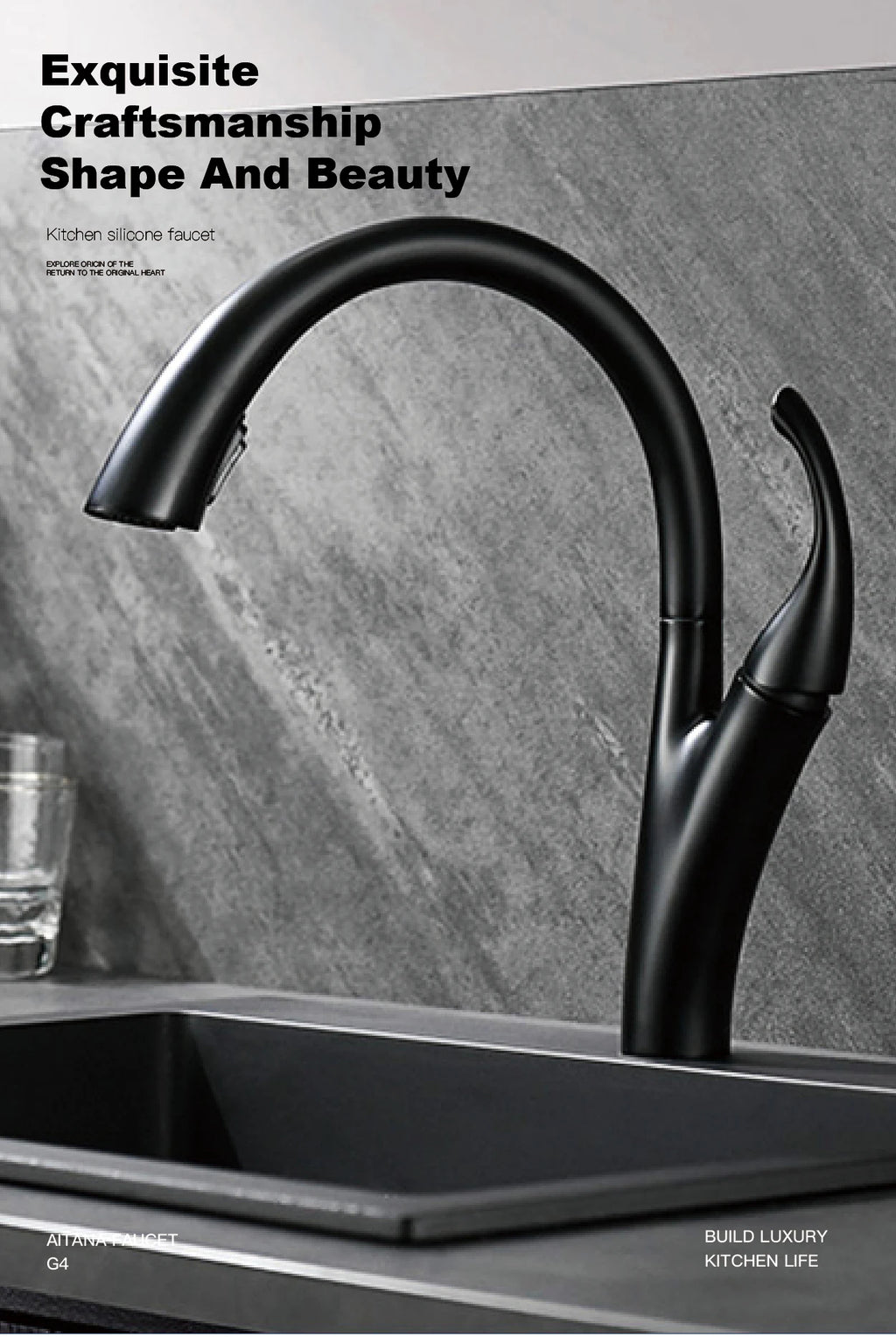 AITANA Simple design brass black kitchen faucet modern single handle pull-out hot and cold water 2 function sink faucet