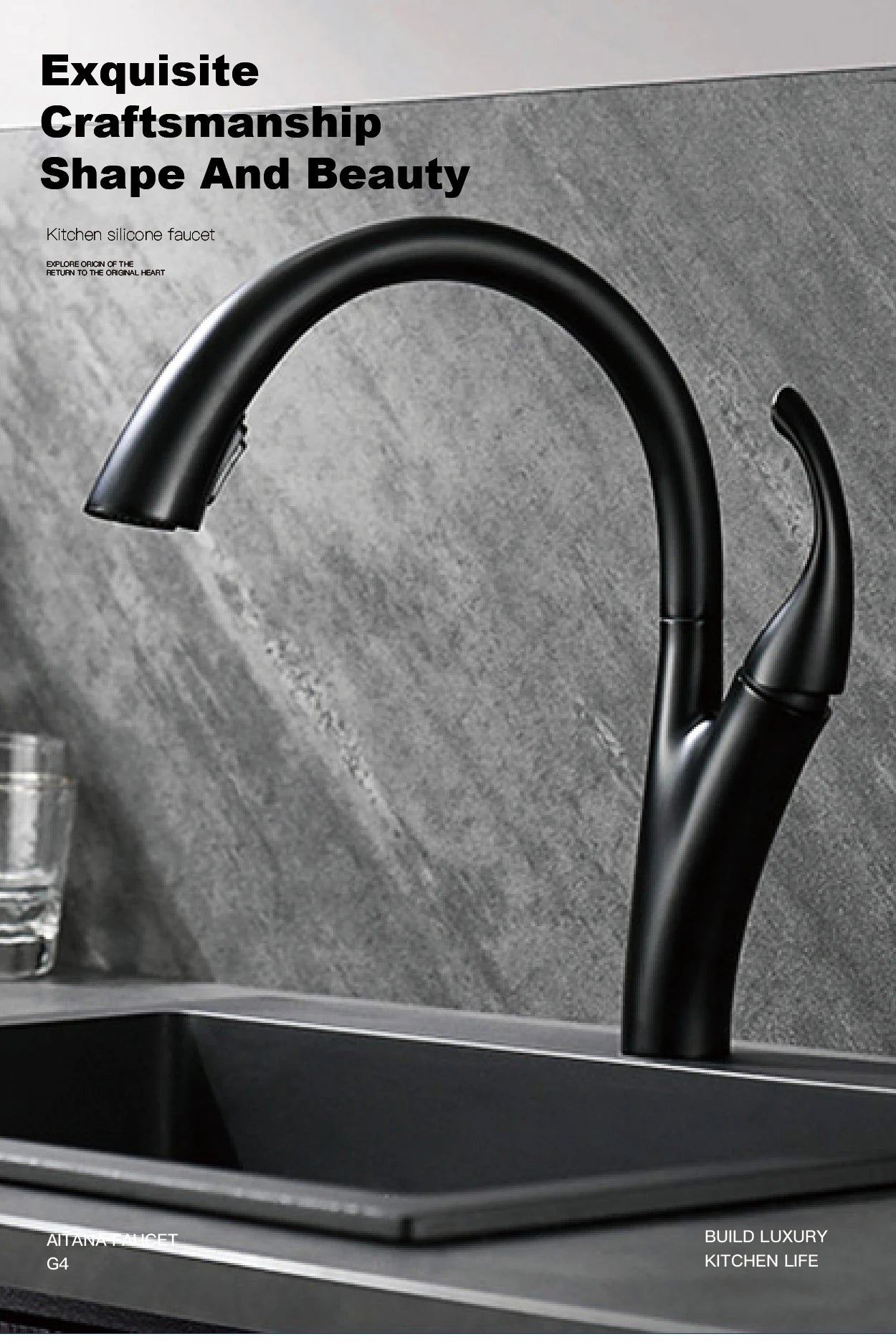 AITANA Simple design brass black kitchen faucet modern single handle pull-out hot and cold water 2 function sink faucet