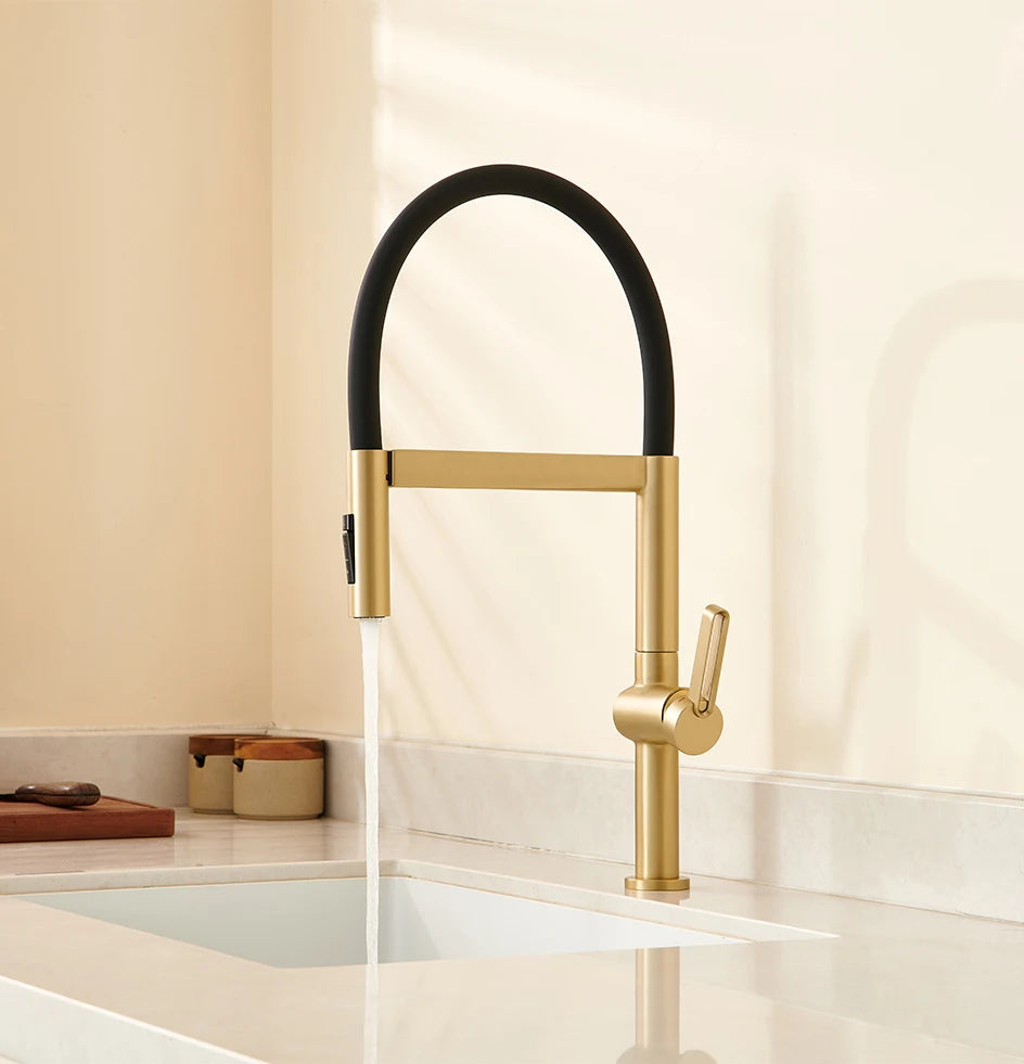 VGX Kitchen Faucet Sink Faucets Rubber Pull Down Stream Sprayer Taps Rotatable Kitchen Mixer Water Tap Hot Cold Crane Brass Gold