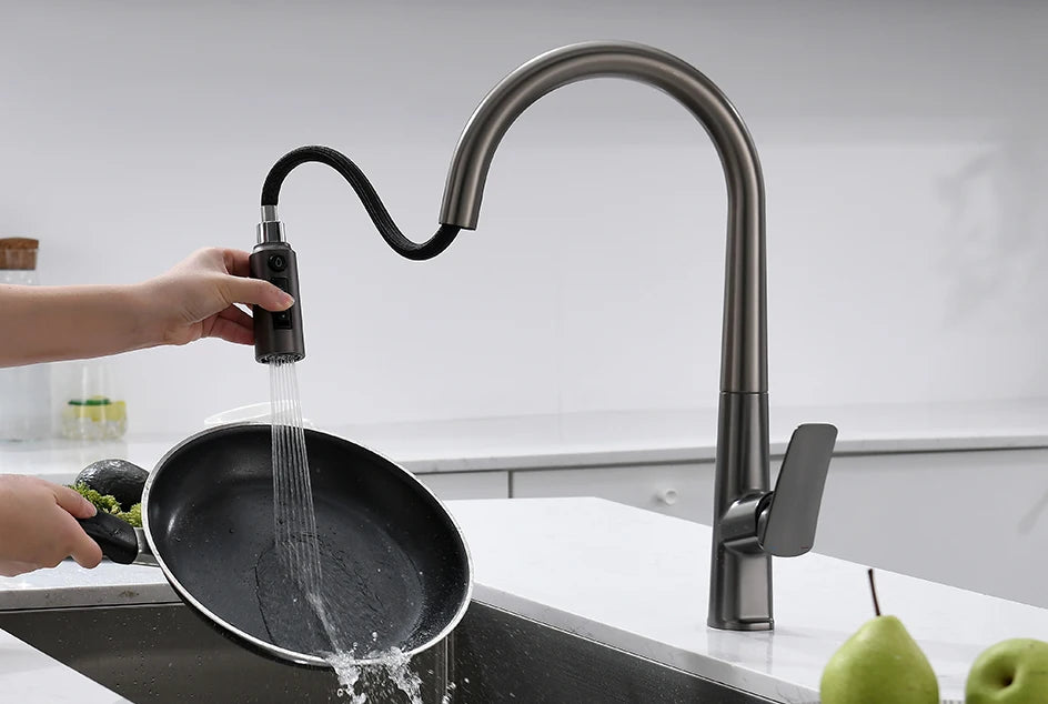 VGX Filter Water Kitchen Faucet Dual Spout Pure Drinking Water Tap Pull Out Kitchen Sink Mixer Faucet Gourmet Brass Crane Gold