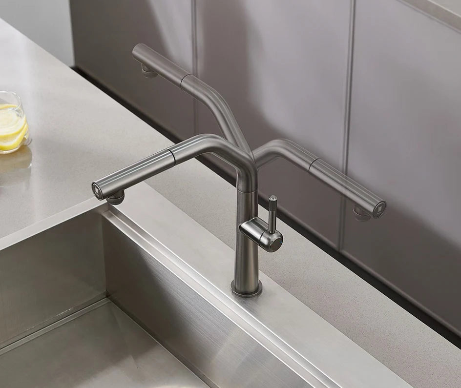 VGX Gold Kitchen Faucet Dual Spout Pure Drinking Water Tap Pull Out Kitchen Sink Mixer Stainless Steel Kitchen Gourmet Crane