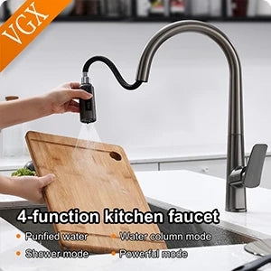 VGX Water Filter Kitchen Faucet Dual Spout Pure Drinking Water Tap Pull Out Kitchen Sink Mixer Kitchen Gourmet Faucet Crane Gold