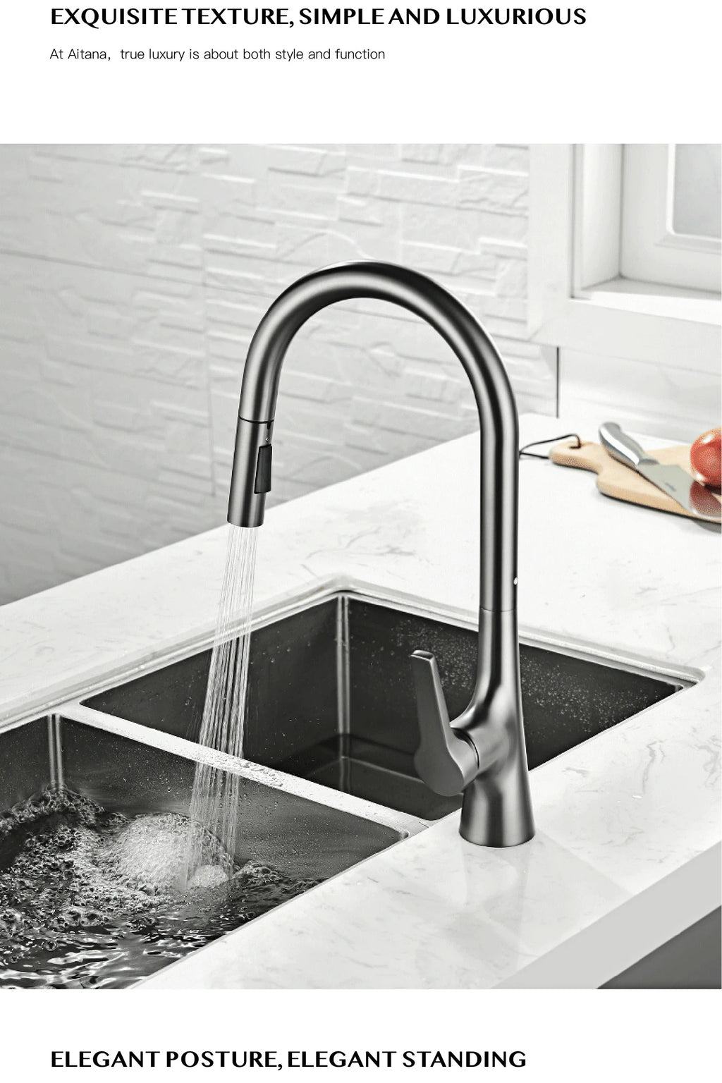 AITANA modern brushed gold kitchen faucet with single handle and single hole ceramic valve core hot&cold water pull-out sink Tap