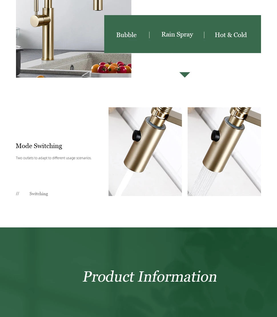 Brushed Gold Kitchen Faucets Single Handle Pull Out Kitchen Mixer Hot And Cold Water Swivel Degree Water Tap