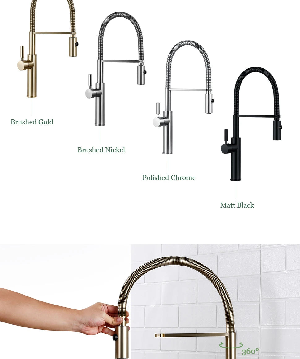 Brushed Gold Kitchen Faucets Single Handle Pull Out Kitchen Mixer Hot And Cold Water Swivel Degree Water Tap