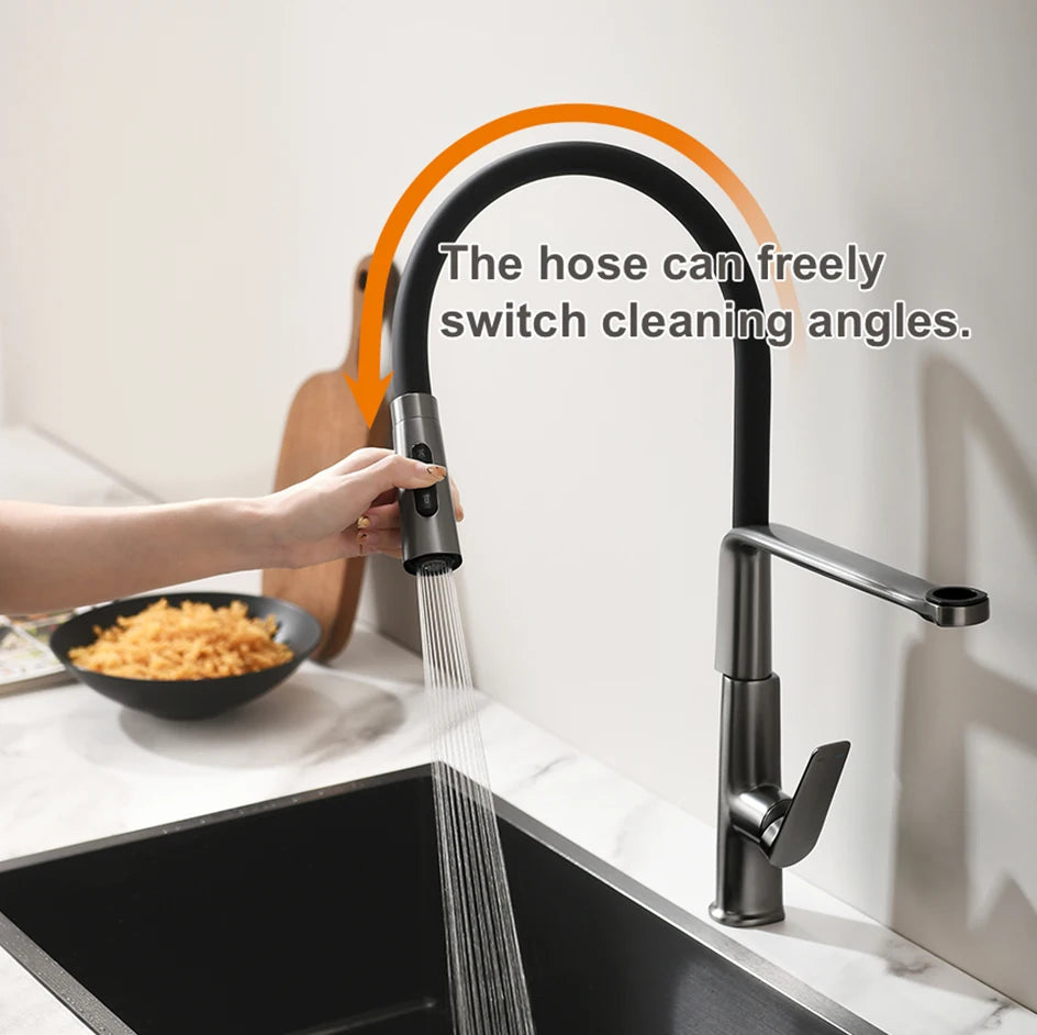 VGX Kitchen Faucet Sink Faucets Rubber Pull Down Stream Sprayer Taps Rotatable Kitchen Mixer Water Tap Hot Cold Crane Rose Gold