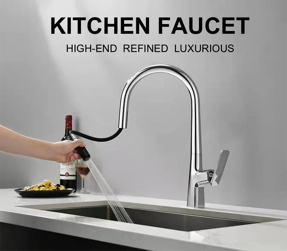 VGX Pull Out Kitchen Sink Faucet Stream Sprayer Kitchen Gourmet Faucet Rotatable Basin Mixer Water Tap Hot Cold Crane Brass Grey
