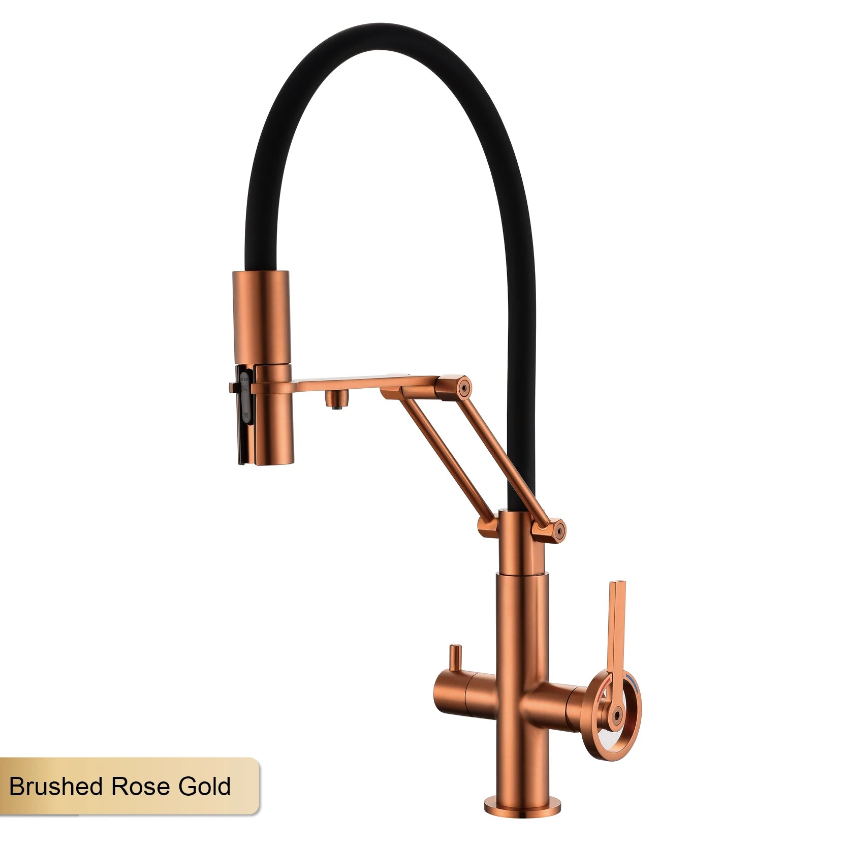 Industrial brass brushed rose gold kitchen faucet with separated filter faucet. 1 hole pull-out hot&cold water tank mixr Tap