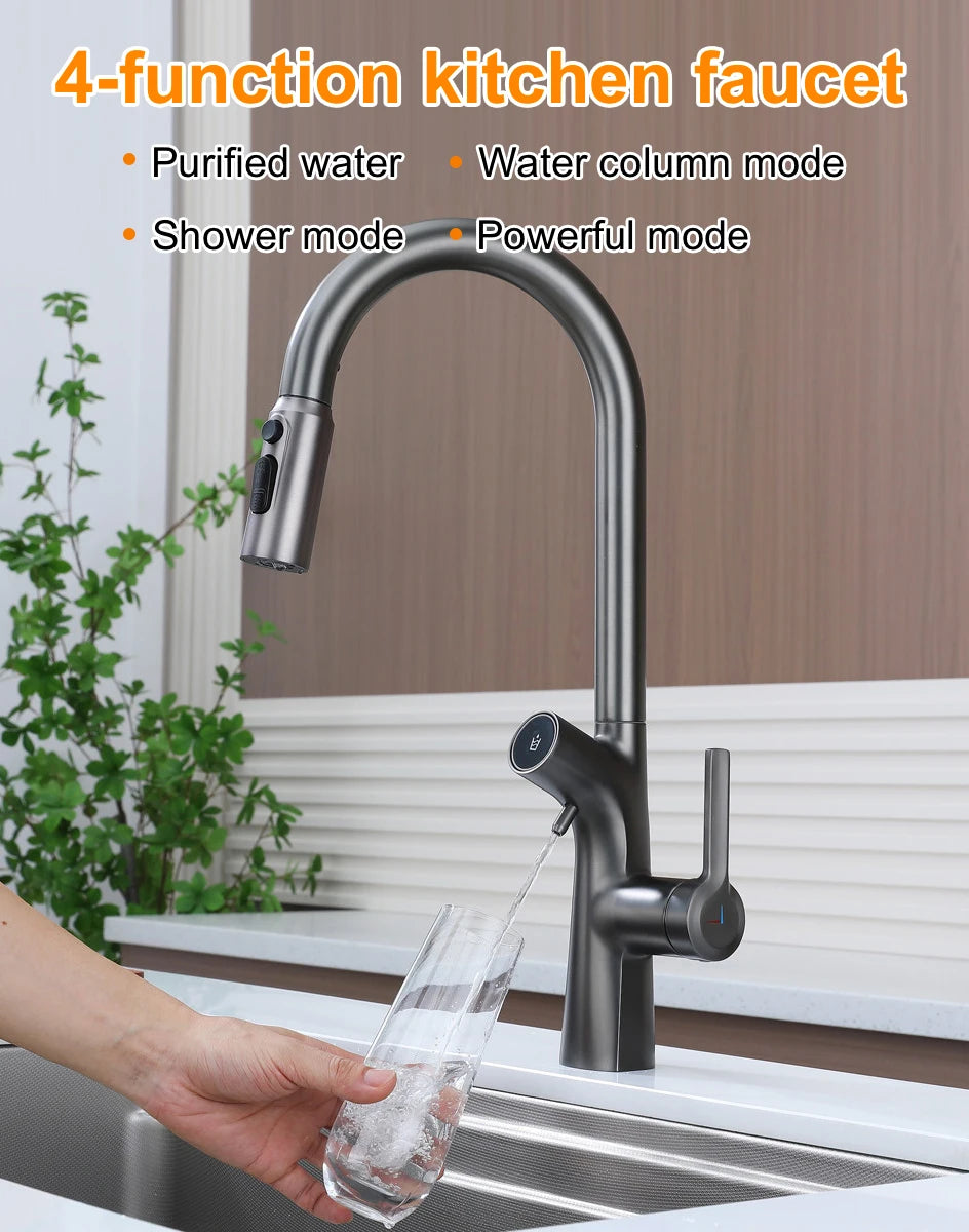 VGX Water Filter Kitchen Faucet Dual Spout Pure Drinking Water Tap Pull Out Kitchen Sink Mixer Kitchen Gourmet Faucet Crane Gold