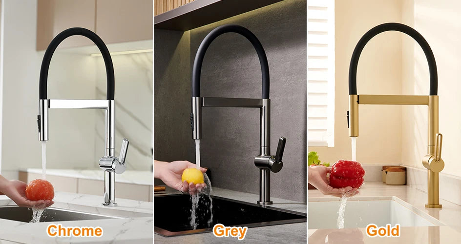 VGX Kitchen Faucet Sink Faucets Rubber Pull Down Stream Sprayer Taps Rotatable Kitchen Mixer Water Tap Hot Cold Crane Brass Gold