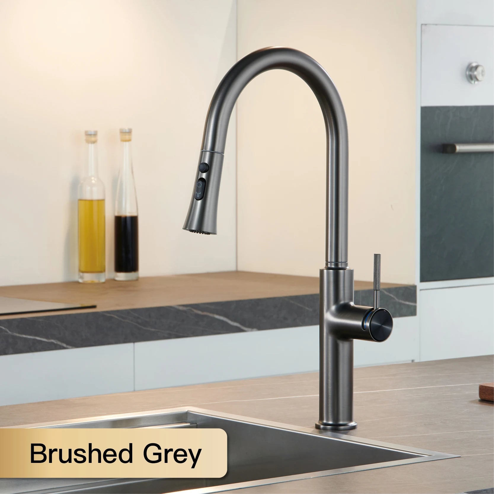 AITANA Pull out Design Gun Grey Kitchen Faucet Simple Single Handle Hot and Cold Water 3-Function Modern Sink Faucet