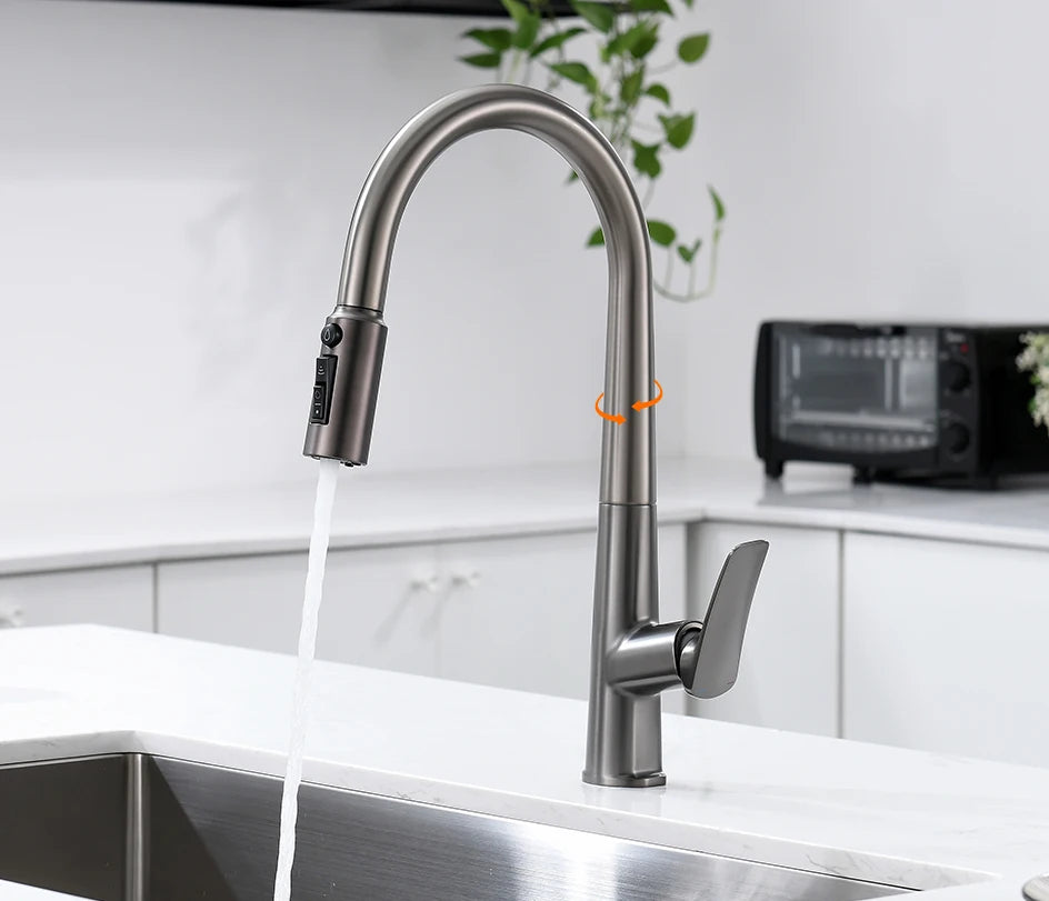 VGX Filter Water Kitchen Faucet Dual Spout Pure Drinking Water Tap Pull Out Kitchen Sink Mixer Faucet Gourmet Brass Crane Gold