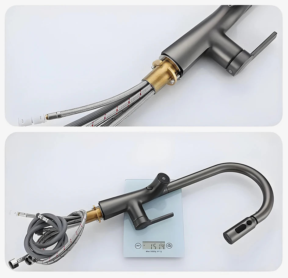 VGX Water Filter Kitchen Faucet Dual Spout Pure Drinking Water Tap Pull Out Kitchen Sink Mixer Kitchen Gourmet Faucet Crane Gold
