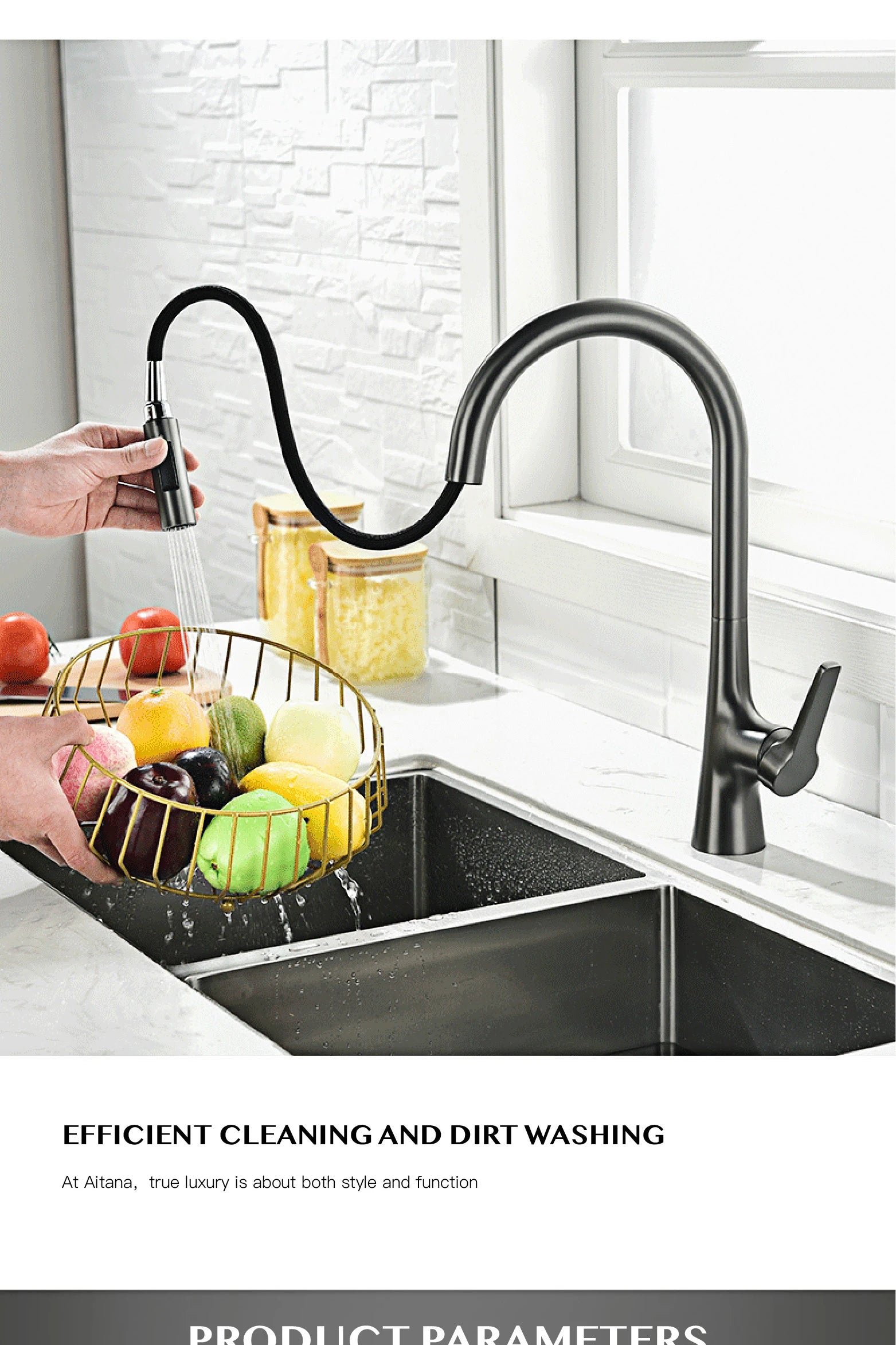 AITANA modern brushed gold kitchen faucet with single handle and single hole ceramic valve core hot&cold water pull-out sink Tap