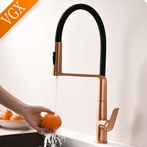 VGX Water Filter Kitchen Faucet Dual Spout Pure Drinking Water Tap Pull Out Kitchen Sink Mixer Kitchen Gourmet Faucet Crane Gold