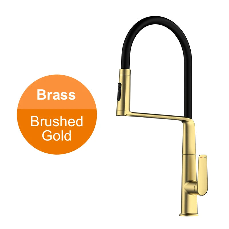 VGX Brushed Kitchen Faucet Sink Faucet Rubber Pull Down Stream Sprayer Tap Rotatable Kitchen Mixer Water Tap Hot Cold Crane Gold