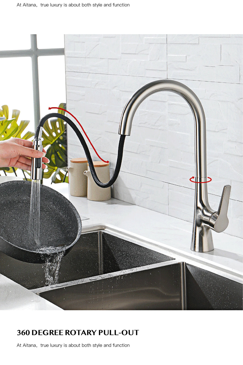 AITANA modern brushed gold kitchen faucet with single handle and single hole ceramic valve core hot&cold water pull-out sink Tap