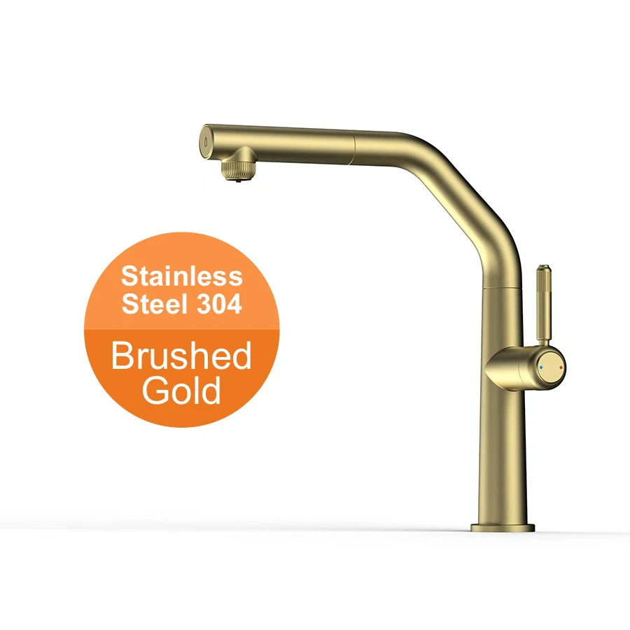 VGX Gold Kitchen Faucet Dual Spout Pure Drinking Water Tap Pull Out Kitchen Sink Mixer Stainless Steel Kitchen Gourmet Crane