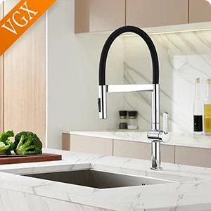 VGX Filter Water Kitchen Faucet Dual Spout Pure Drinking Water Tap Pull Out Kitchen Sink Mixer Faucet Gourmet Brass Crane Gold