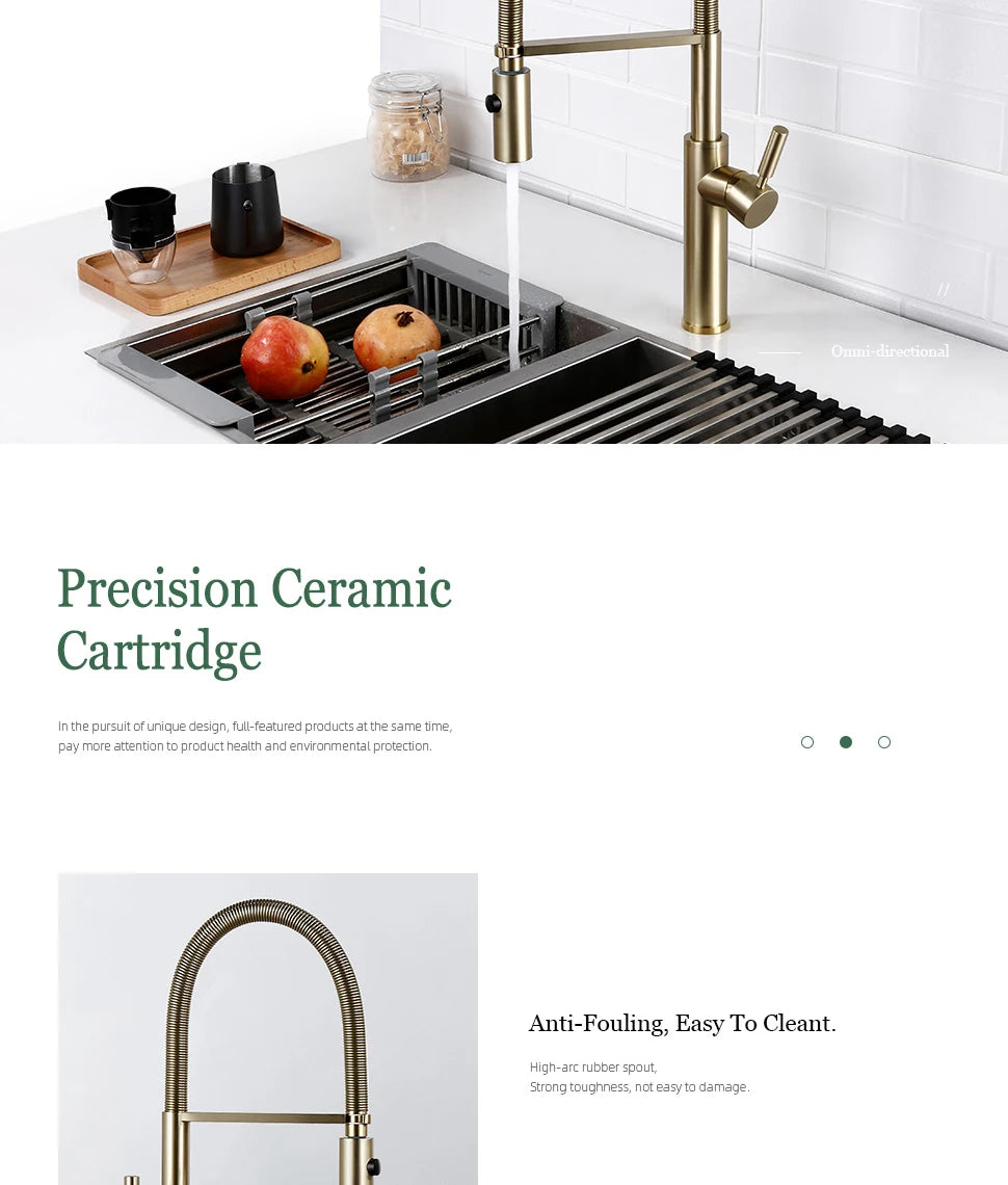 Brushed Gold Kitchen Faucets Single Handle Pull Out Kitchen Mixer Hot And Cold Water Swivel Degree Water Tap