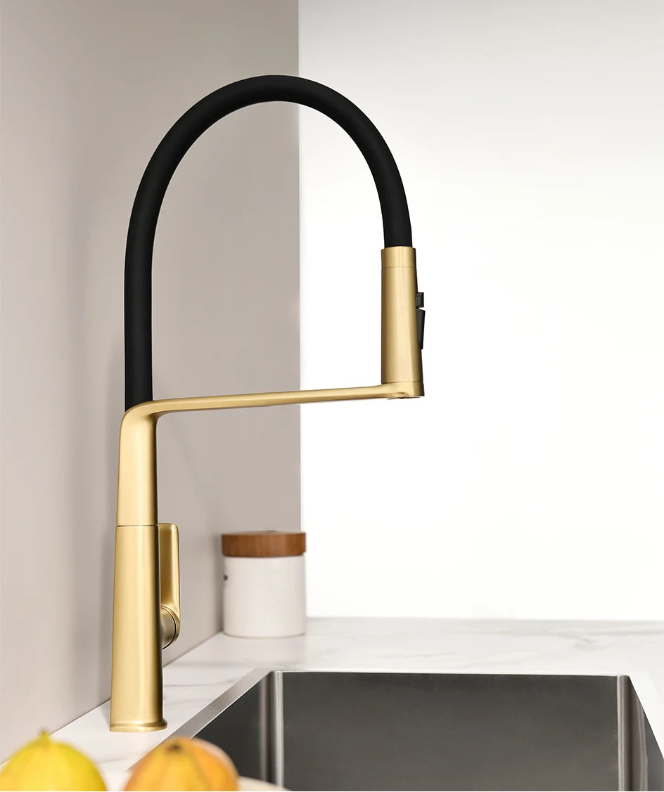 VGX Brushed Kitchen Faucet Sink Faucet Rubber Pull Down Stream Sprayer Tap Rotatable Kitchen Mixer Water Tap Hot Cold Crane Gold