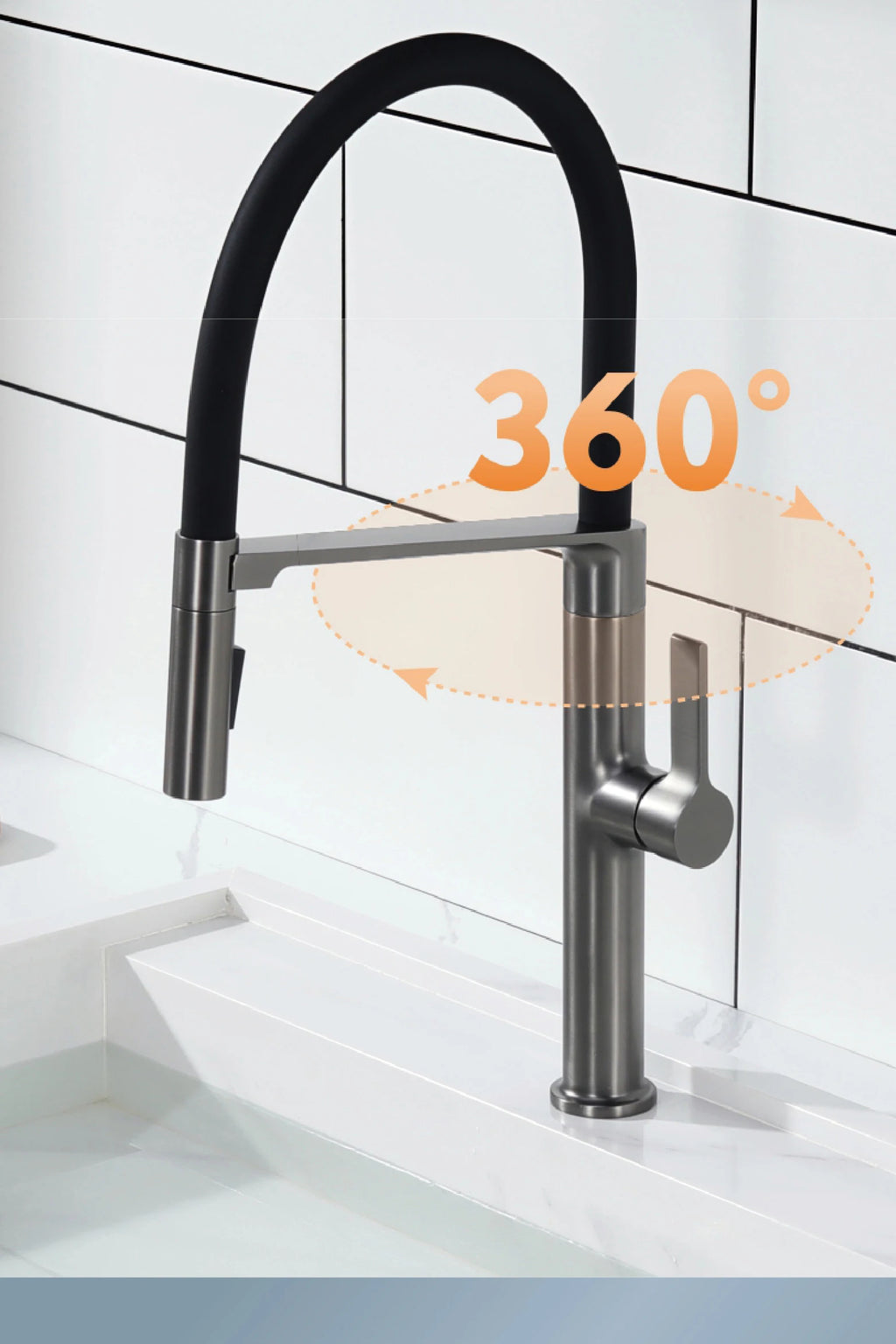 AITANA Luxury Gun Grey Brass Kitchen Faucet Simple Design Single Handle 2-Function Hot and Cold Water Pullout Sink Mixer