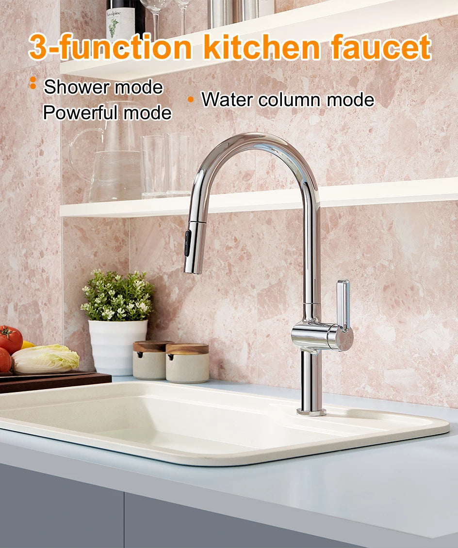 VGX Luxury Brushed Kitchen Faucet Deck Mounted Tap Pull Out Kitchen Sink Mixer Single Handle Kitchen Gourmet Faucet Water Crane