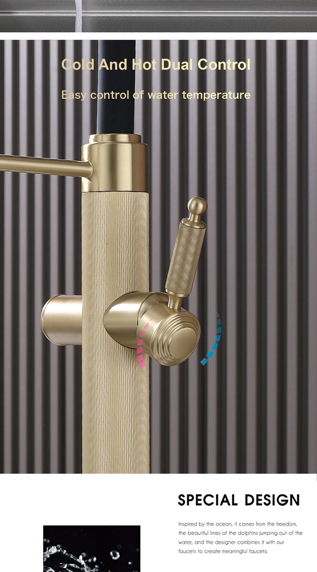 Brushed gold copper pull-out kitchen faucet with single hole hot and cold water 2 functions and drinking water mode sink Mixer