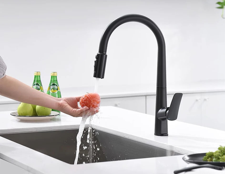 VGX Filter Water Kitchen Faucet Dual Spout Pure Drinking Water Tap Pull Out Kitchen Sink Mixer Faucet Gourmet Brass Crane Gold