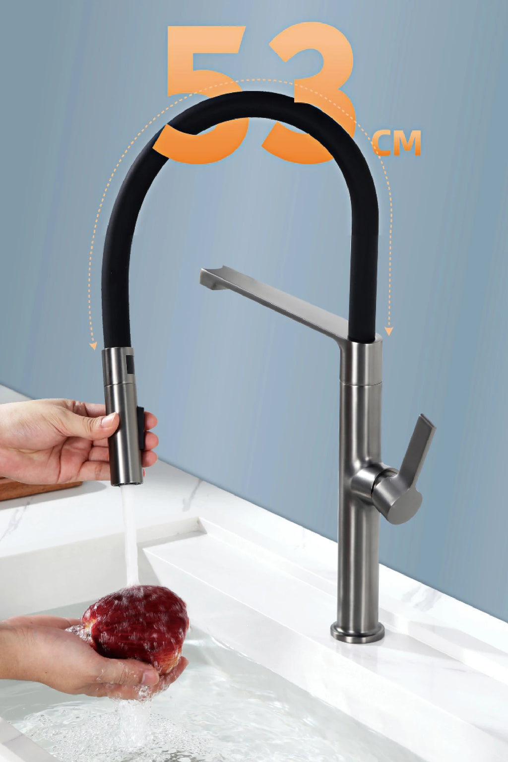 AITANA Luxury Gun Grey Brass Kitchen Faucet Simple Design Single Handle 2-Function Hot and Cold Water Pullout Sink Mixer
