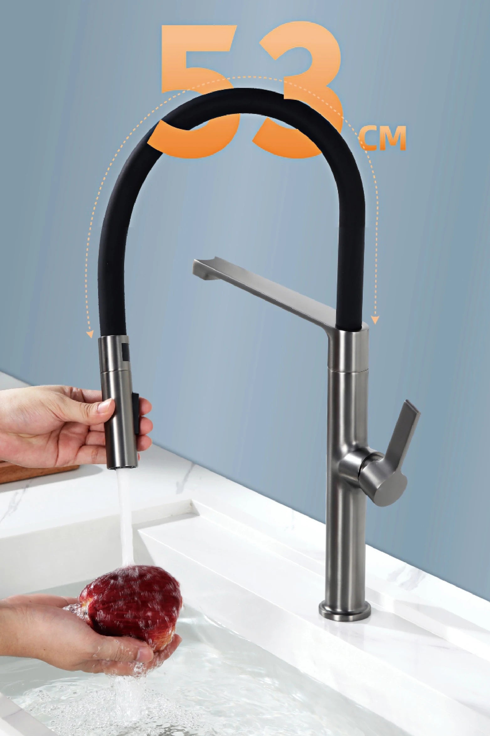 AITANA Luxury Gun Grey Brass Kitchen Faucet Simple Design Single Handle 2-Function Hot and Cold Water Pullout Sink Mixer