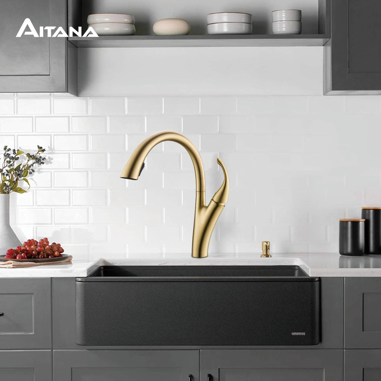AITANA Simple design brass black kitchen faucet modern single handle pull-out hot and cold water 2 function sink faucet