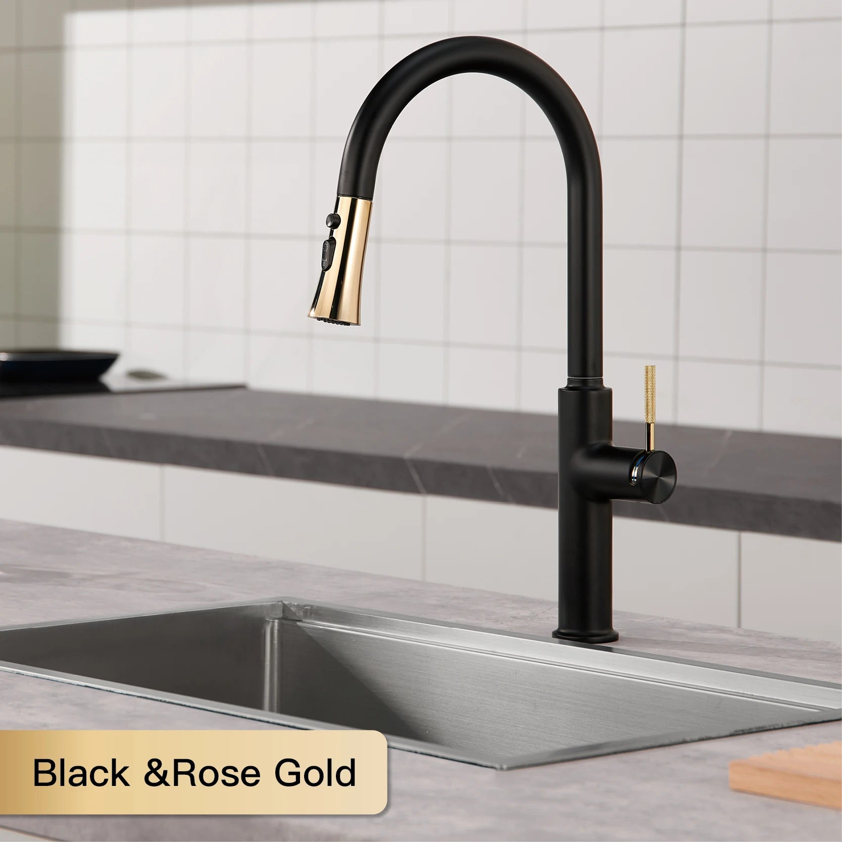 AITANA Pull out Design Gun Grey Kitchen Faucet Simple Single Handle Hot and Cold Water 3-Function Modern Sink Faucet