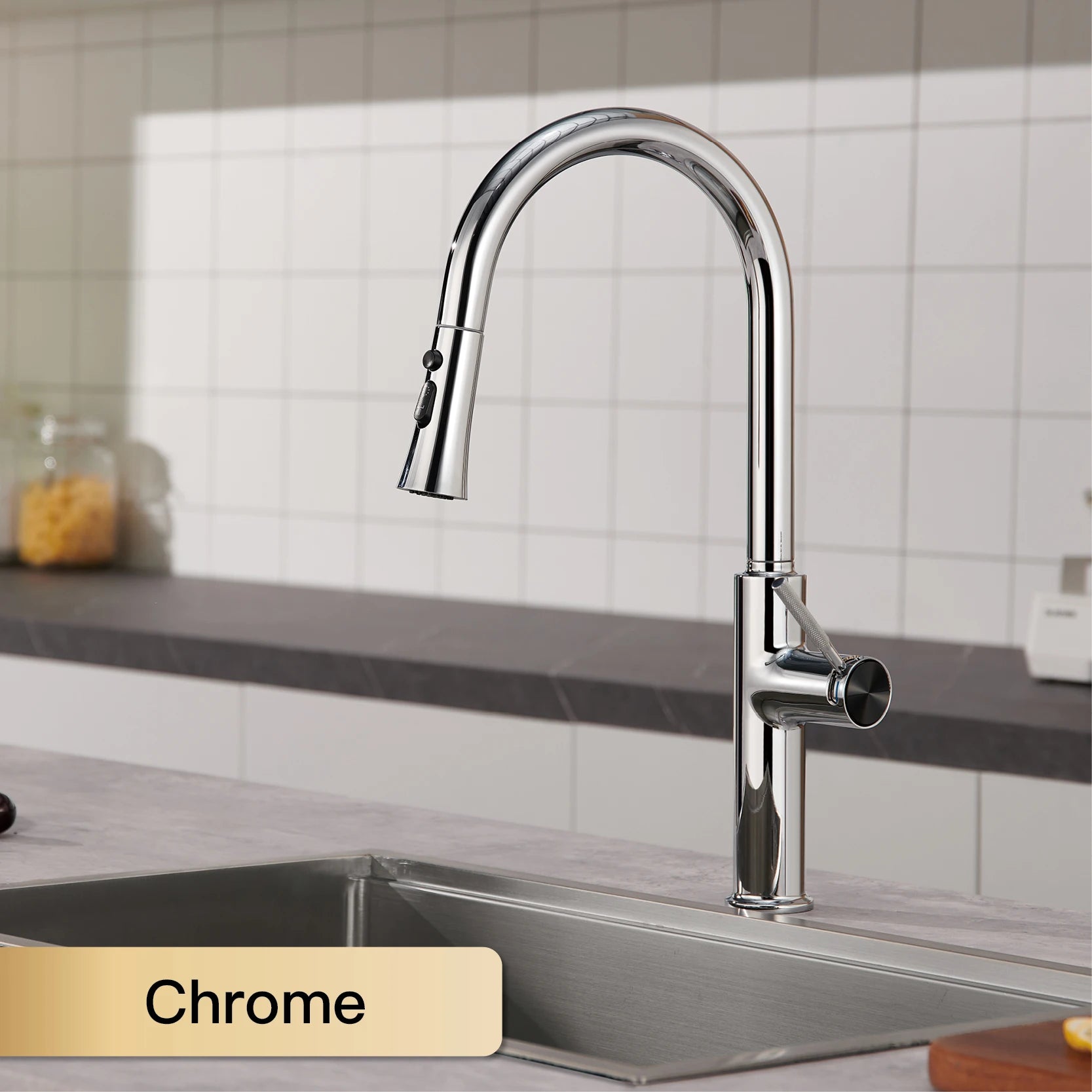 AITANA Pull out Design Gun Grey Kitchen Faucet Simple Single Handle Hot and Cold Water 3-Function Modern Sink Faucet