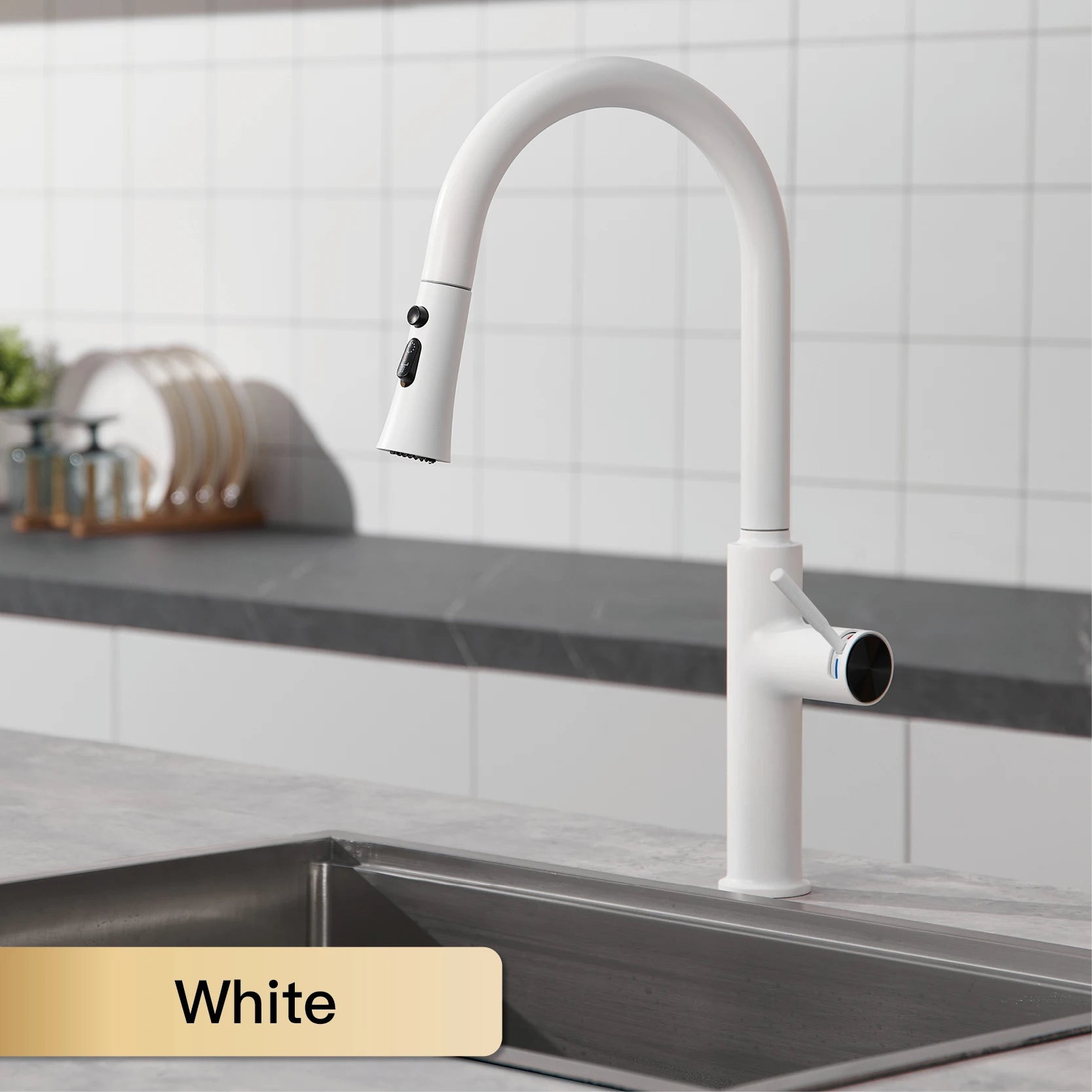 AITANA Pull out Design Gun Grey Kitchen Faucet Simple Single Handle Hot and Cold Water 3-Function Modern Sink Faucet