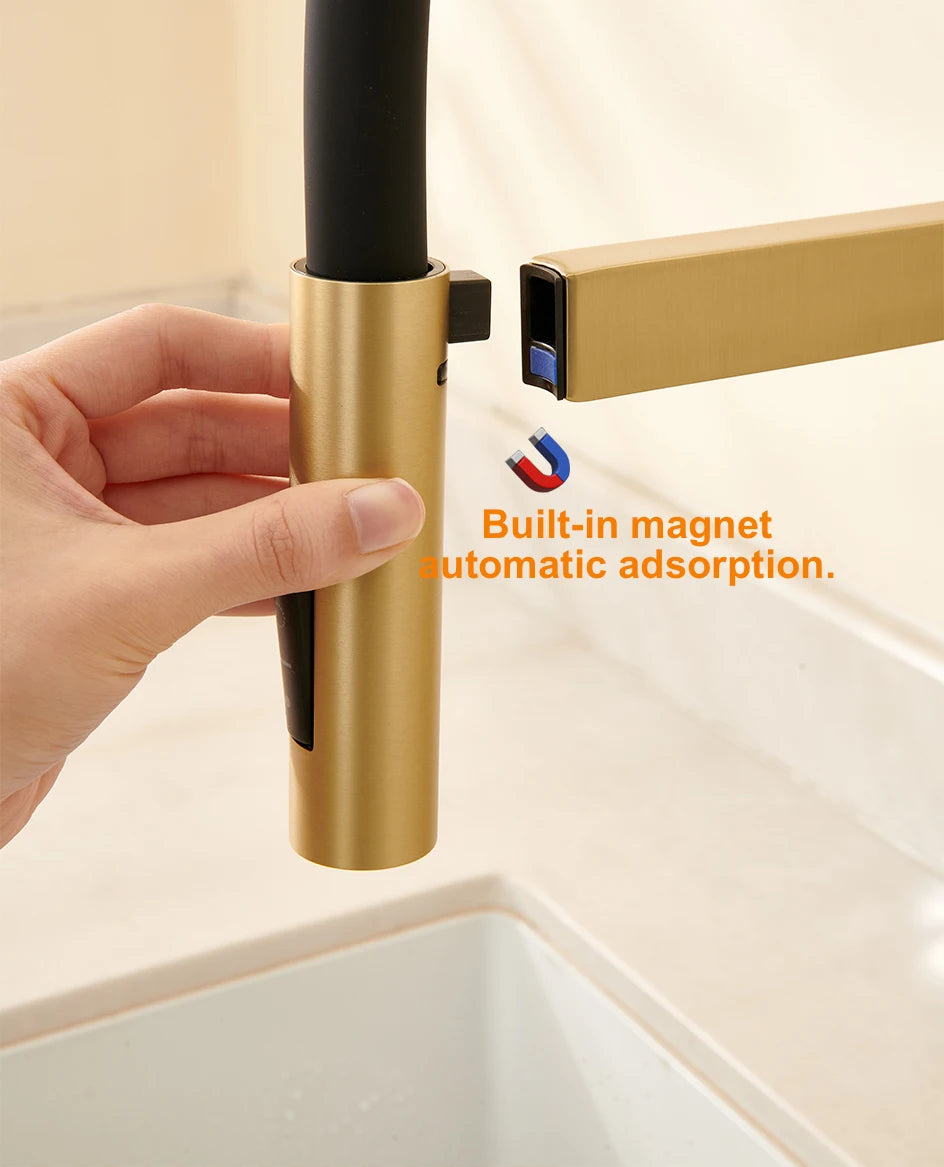 VGX Kitchen Faucet Sink Faucets Rubber Pull Down Stream Sprayer Taps Rotatable Kitchen Mixer Water Tap Hot Cold Crane Brass Gold