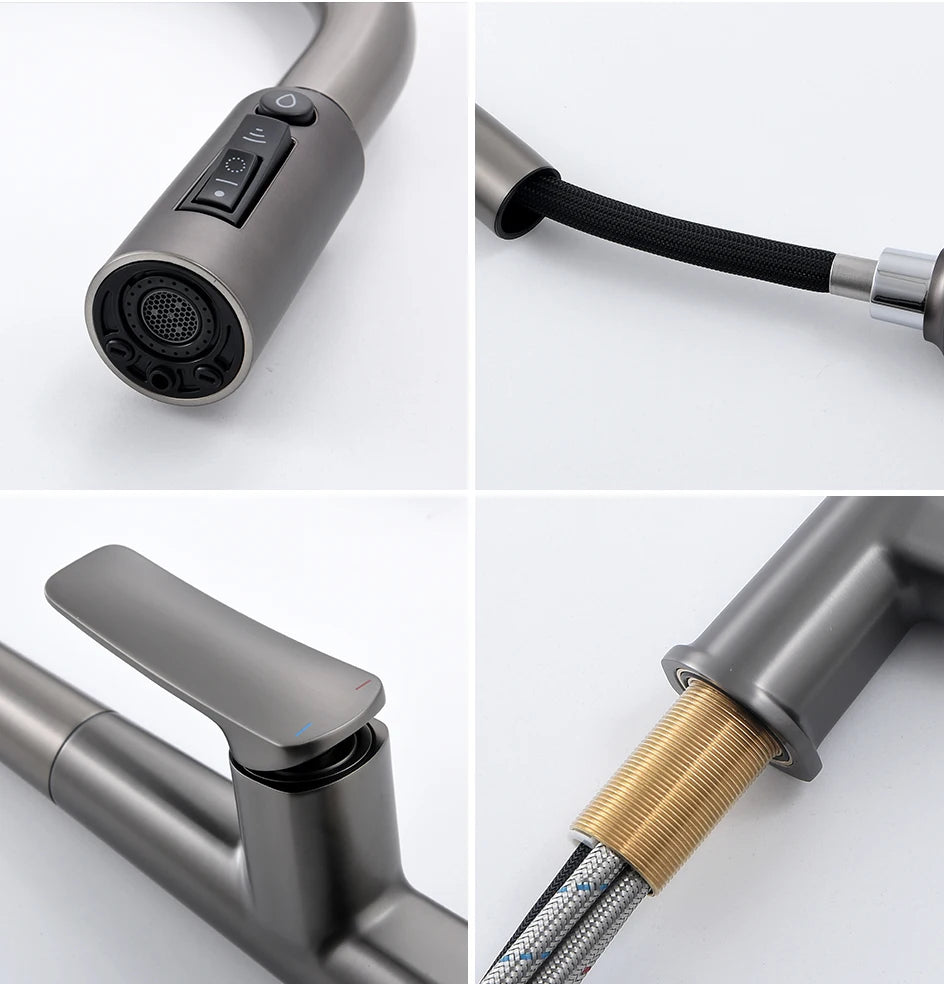 VGX Filter Water Kitchen Faucet Dual Spout Pure Drinking Water Tap Pull Out Kitchen Sink Mixer Faucet Gourmet Brass Crane Gold