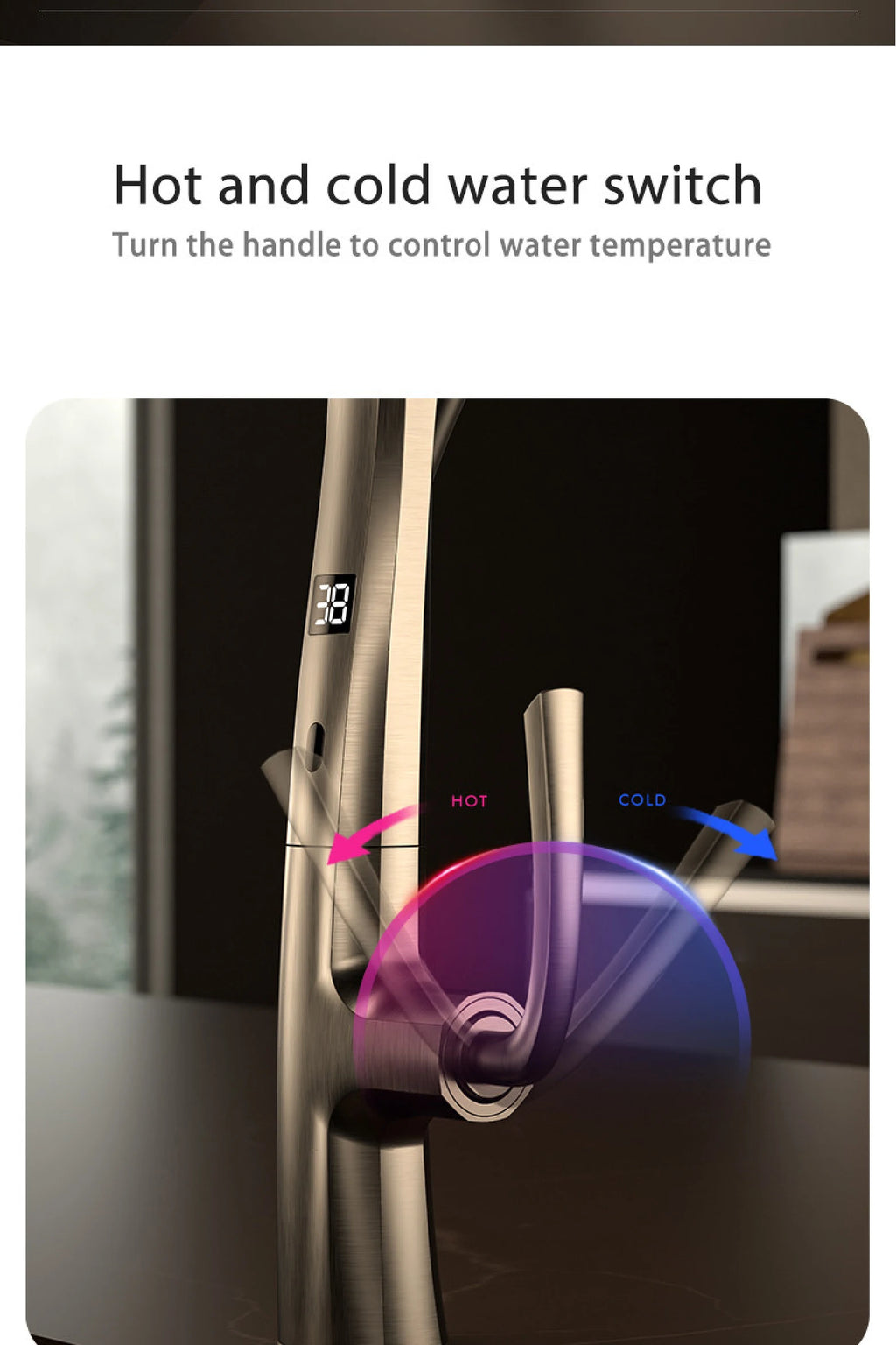 Luxury brass gun gray kitchen faucet Digital display Intelligent induction magnetic suction Pull-Out design Cold & hot sink Tap