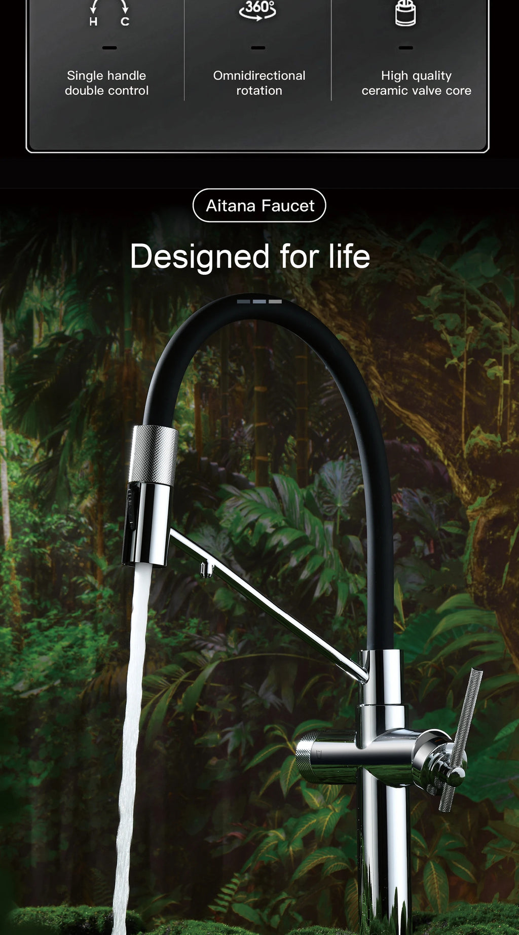 AITANA brushed rose gold pull-out kitchen faucet with luxury drinking water mode 3 function hot&cold water single hole sink Tap