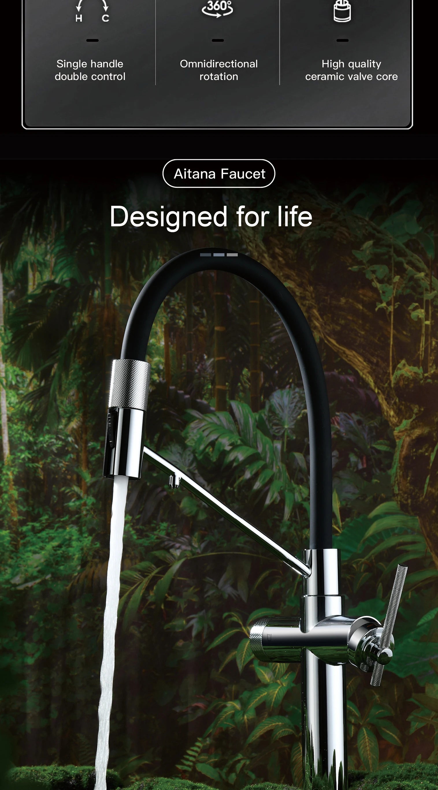 AITANA brushed rose gold pull-out kitchen faucet with luxury drinking water mode 3 function hot&cold water single hole sink Tap