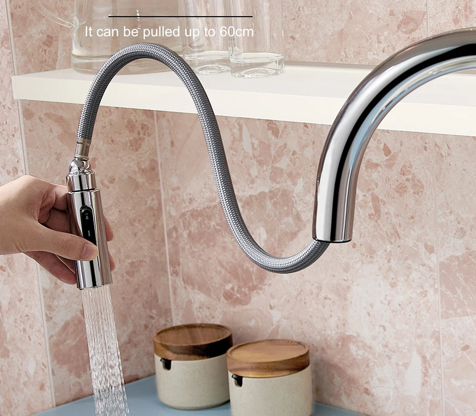 VGX Luxury Brushed Kitchen Faucet Deck Mounted Tap Pull Out Kitchen Sink Mixer Single Handle Kitchen Gourmet Faucet Water Crane