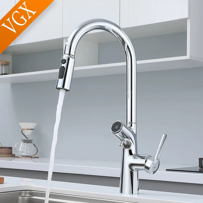 VGX Water Filter Kitchen Faucet Dual Spout Pure Drinking Water Tap Pull Out Kitchen Sink Mixer Kitchen Gourmet Faucet Crane Gold