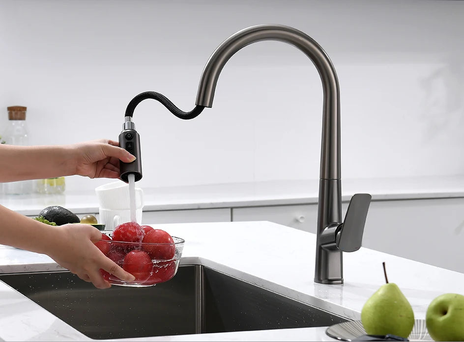 VGX Filter Water Kitchen Faucet Dual Spout Pure Drinking Water Tap Pull Out Kitchen Sink Mixer Faucet Gourmet Brass Crane Gold
